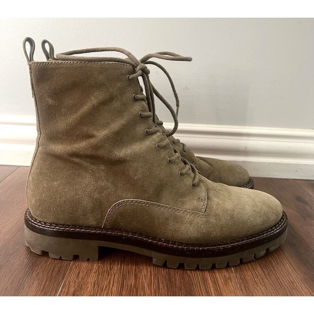 VINCE Cabria Moss Green Suede Lace-Up Lug Ankle Boots Shoes - Picture 1 of 12